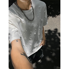 T322-特P20控48220克夏季潮流破洞满天星圆领短袖男宽松打底衫，男装T恤，电商A058-1（原电商C417）