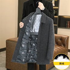 标90鹅绒毛呢外套鹅绒内胆中长款外套男加厚羽绒服310B-3-D228，男装羽绒服，星座310B-3