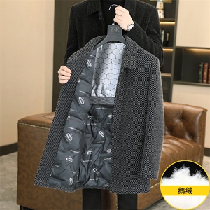 标90鹅绒毛呢外套鹅绒内胆中长款外套男加厚羽绒服310B-3-D228图片