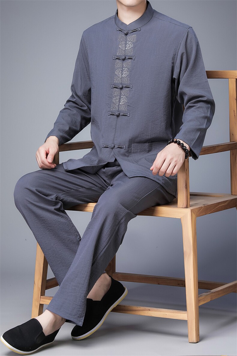 AN9365钱塘2020-3秋季中老年男士宽松休闲唐装套装两件套P101,男装民族服装,钱塘207-3