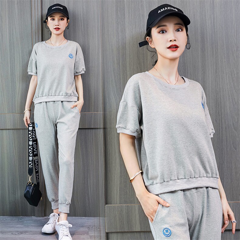 2020运动服套装女夏夏天休闲女装两件套潮夏季时尚短袖七分裤,女装套装/套裙,凯瑟曼