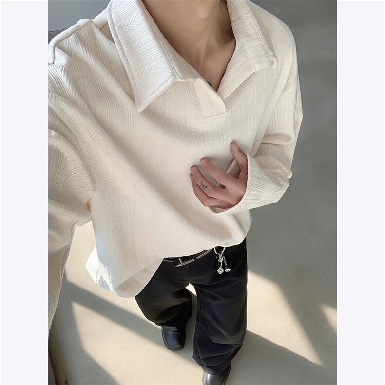 美式老钱风V领POLO衫男麦穗纹cleanfit长袖卫衣外套2025春季P45,男装卫衣,电商C306-1
