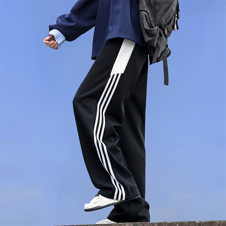 港风秋款男卫裤三条杆条纹直筒宽松长裤h333P35,男装休闲裤,星座1013-1