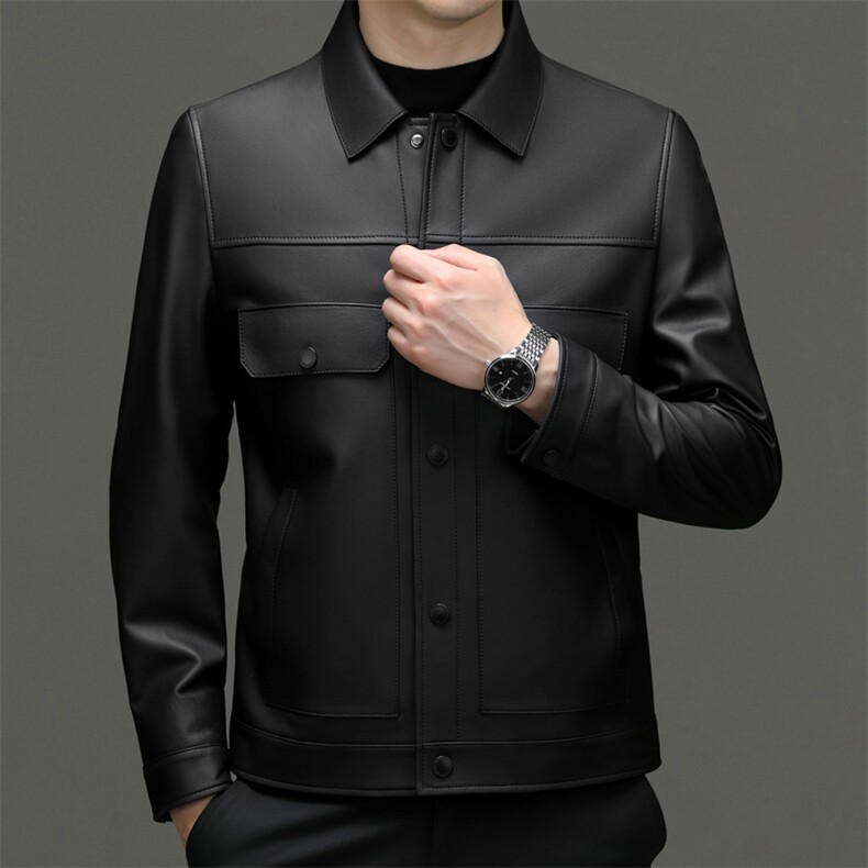 秋冬新款海宁皮衣男绵羊皮亚光皮衣工装夹克商务休闲男装P720，男装皮衣，电商B360