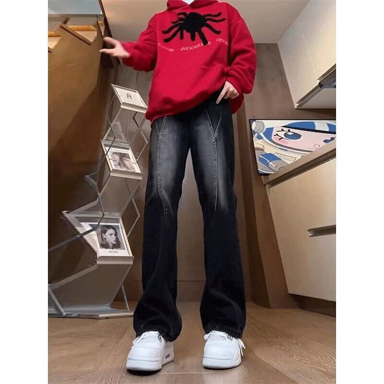 档口现货黑色微喇牛仔裤高街vibe潮牌水洗做旧裤子男款春秋复,男装牛仔裤,星座218-1（原230）