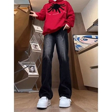 档口现货黑色微喇牛仔裤高街vibe潮牌水洗做旧裤子男款春秋复，男装牛仔裤，星座218-1（原230）