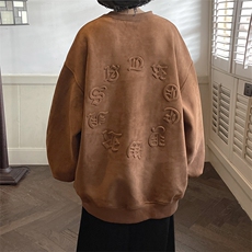 2023春季美式复古黑色麂皮大码卫衣高街潮牌外套JK22317p75控88，男装卫衣，星座605(原A050)