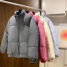 隐条泡泡格冬季立领面包服外套男女冬季中性风情侣棉衣2024新款，男装棉衣，电商C306-1