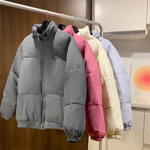 隐条泡泡格冬季立领面包服外套男女冬季中性风情侣棉衣2024新款图片