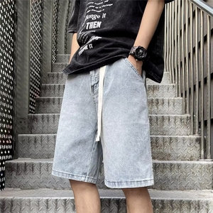 裤子男士款夏季抽绳港风水洗宽松休闲五分牛仔短裤M886P32图片