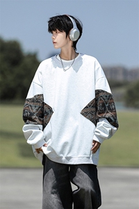 8XL-M 春秋季圆领拼接撞色民族风卫衣男新款潮牌上衣服WY005P58图片