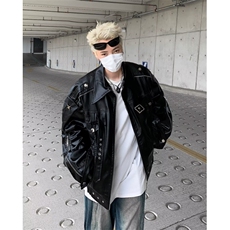 潮流街头时尚美式复古高街白色皮衣夹克外套常规新款流行8505-P82，男装夹克，星座1109-3