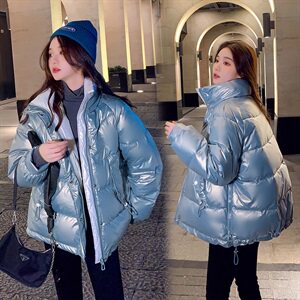 百搭外套2021炫彩亮色棉衣亮面免洗羽绒棉服女图片
