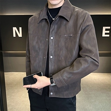 5051-M-4XL-P145店主风秋季翻领皮质休闲男士皮衣外套卷后188，男装皮衣，电商B255