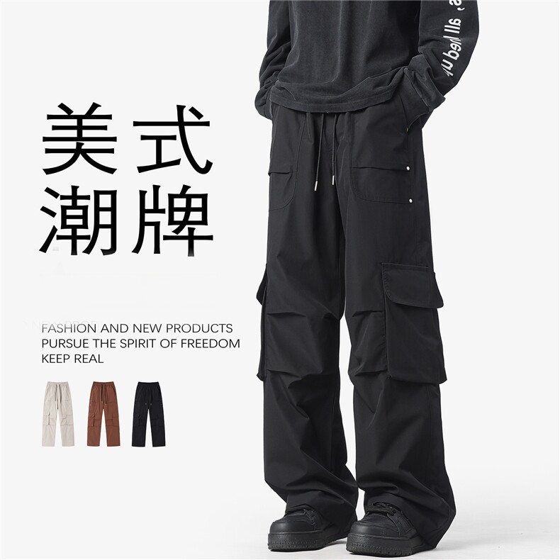 多口袋工装裤男港风裤子潮流宽松直筒休闲裤GK1062图片