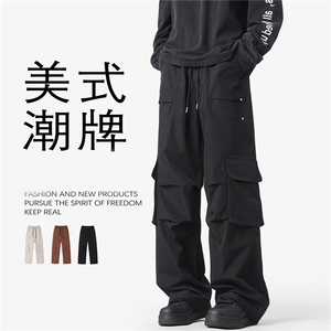 多口袋工装裤男港风裤子潮流宽松直筒休闲裤GK1062图片