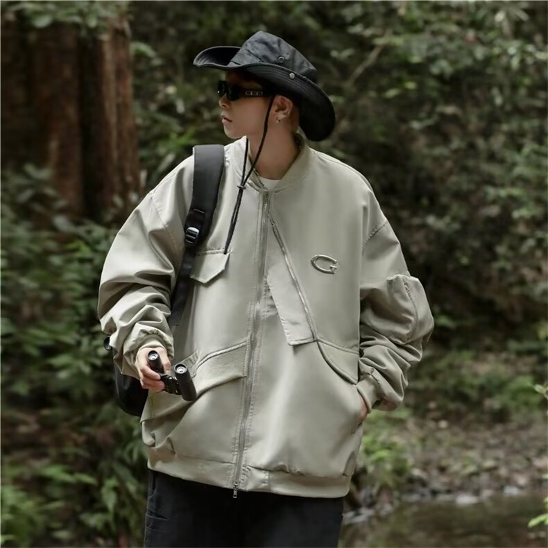 棒球服男春秋美式高街飞行员夹克高级感帅宽松工装夹克W5246-P61,男装夹克,星座412