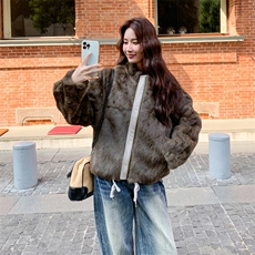 美式羊毛羔拼接短款棉服外套女秋冬2025新款加厚棉衣棉袄派克服，女装派克服，2C115