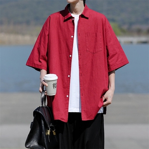8XL-M亚麻短袖衬衫男夏薄款宽松休闲百搭大码半袖衬衣DC28002P50图片