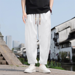 夏季冰丝龙纹提花休闲裤束脚长裤风男装男士A266-1-KZ885-P35图片