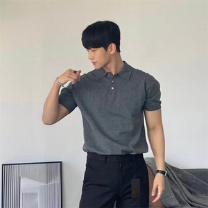 短袖t恤男polo衫夏季翻领半袖纯色体恤高端复古针织上衣 B237图片