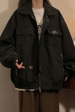 1中性风翻领美式复古金属飞机扣可拆卸胸针夹克男JK77769P85控118，女装短外套，星座226-2