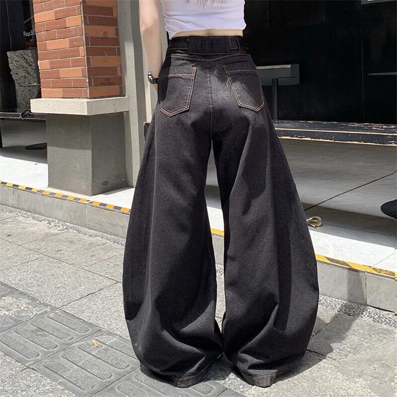 牛仔裤男女夏季2026新款美式水洗复古蓝阔腿弯刀长裤YD9006-P60,男装牛仔裤,星座509