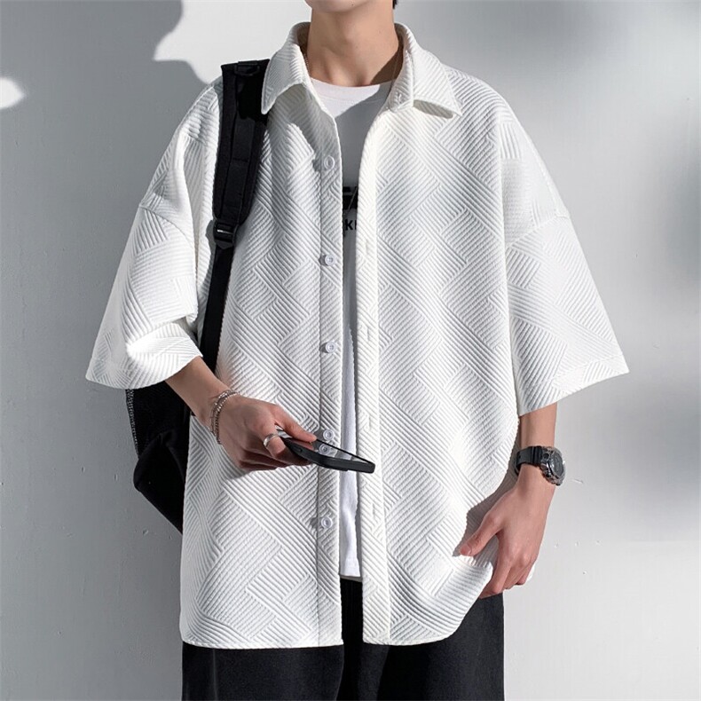 2025夏季新款光影墙大码简约针织短袖衬衫M-5XHC23185-特P30,男装衬衫,电商A022
