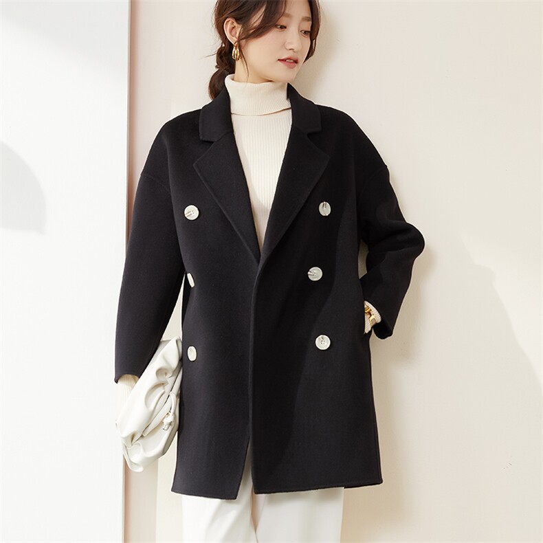 羊毛大衣女新款冬季韩版时尚流行羊毛呢子外套，女装双面呢大衣，召鑫羊绒双面呢