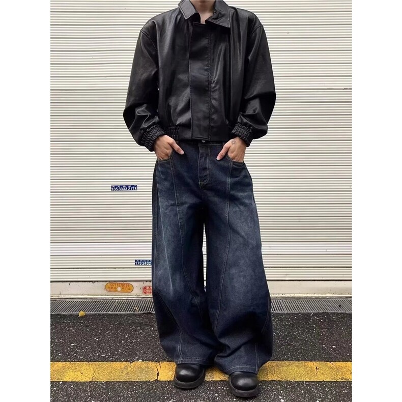 美式复古牛仔裤新款高街设计感宽松阔腿拖地裤N826-P60,男装牛仔裤,星座208-5