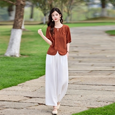 时尚洋气优雅套装女2026夏季新款复古气质宽松阔腿裤两件套，女装套装/套裙，魅影