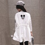 时尚百搭白色长款风衣外套女春秋新款韩版宽松显瘦休闲夹克上衣，女装风衣，深水步