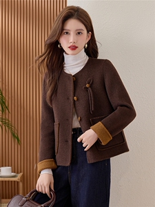 纯色双面毛呢外套小个子短款女2025秋冬季新款洋气百搭羊毛大衣图片