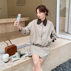 2026春季新款韩版通勤套装时髦翻领夹克宽松外衣休闲半身裙两件套，女装套装/套裙，霓裳依族