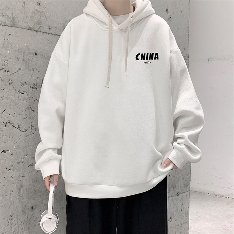 WY2248-P35加绒款-P40纯棉连帽卫衣男大码运动帽衫宽松薄外套男，男装卫衣，电商A040