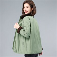 时尚仿羊羔绒外套女2021冬装新款气质两面穿立领保暖上衣潮，女装大码女装，奕阳依阁