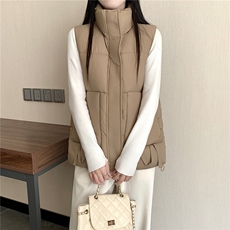 马甲气质纯色立领加厚羽绒棉马甲短款男女秋冬无袖坎肩马夹，女装马甲，星座410-6（原星座1304-1）