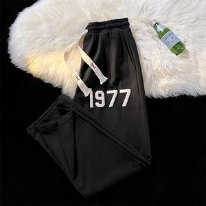 新款华夫格裤子发泡印花春秋季ins抽绳运动裤 大货 109-1-K97-P38图片