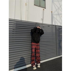 2024/格子裤直筒拖地cleanfit磨毛阔腿裤子1005-3-SGA864-P60控78图片