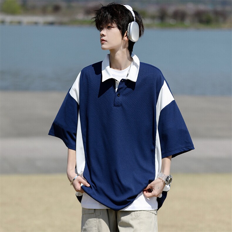 8XL-M拼接撞色短袖t恤男款夏季新款半袖POLO衫加肥加大码DT004P38,男装Polo衫,电商B312