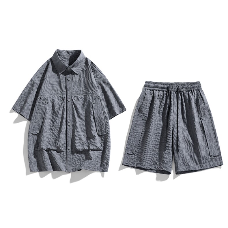夏季套装男高品潮牌五分袖衬衫大码短裤两件套DSA157-1-C75-P80,男装衬衫,电商A157-1