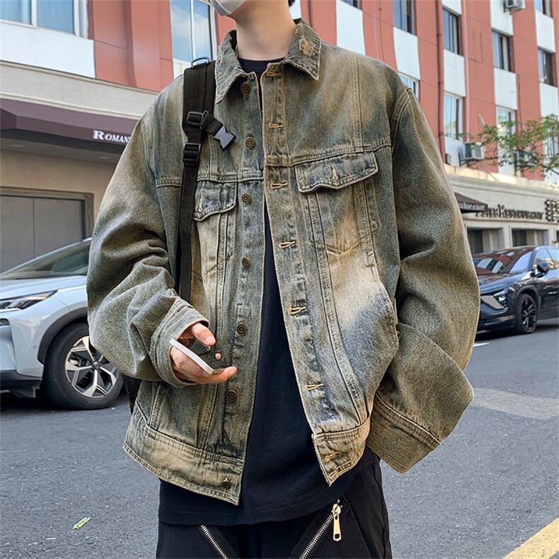 美式复古牛仔夹克痞帅vintage港风潮牌情侣外套有垫肩J88201-p63,男装夹克,星座1008