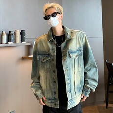 青少年简约长袖慵懒日系做旧牛仔套装秋季潮流长裤新款8853/P65，男装休闲套装，星座506