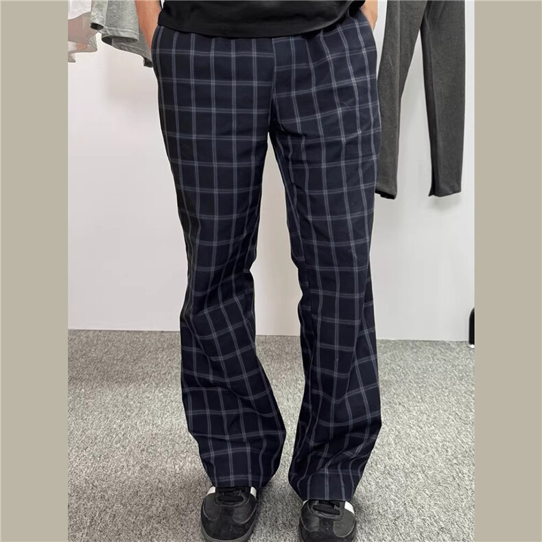 网图！星座1811B-KZ108-特P30美式高街格子裤复古直筒微喇裤子，男装休闲裤，星座1811B