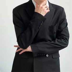 韩版双排扣西服套装男修身潮流休闲商务正装结婚英伦帅气小西装男图片