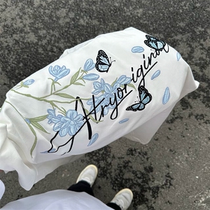万针全刺绣解构设计260克重磅双纱纯棉高品质美式高街短袖T恤特35图片