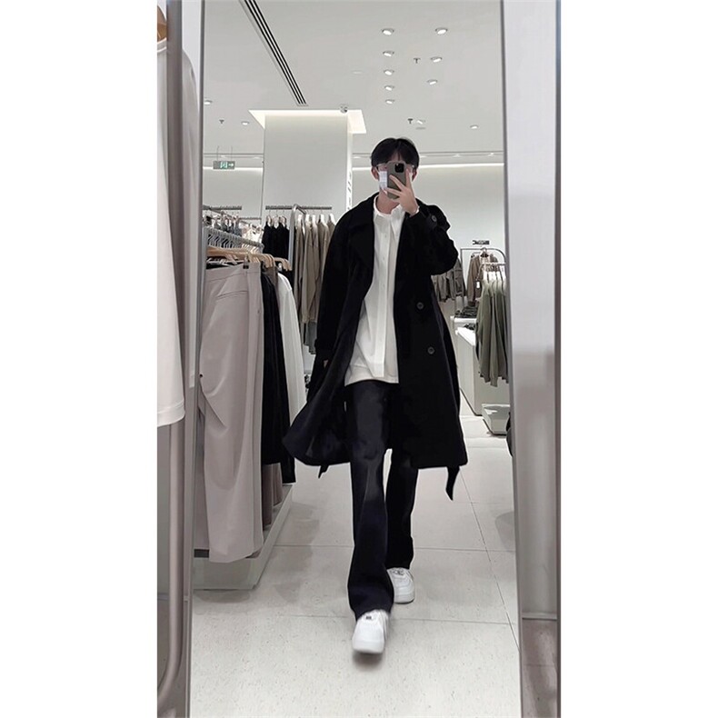 秋冬新款Q2590-TP135198情侣毛呢大衣休闲宽松百搭排扣外套,男装毛呢大衣,电商A102