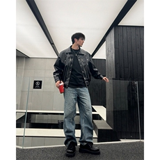 自家图，博主风cleanfit外套男美式复古pu皮机车服夹克JK2402-P90，男装夹克，星座1007（原301D）