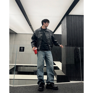 自家图，博主风cleanfit外套男美式复古pu皮机车服夹克JK2402-P90图片