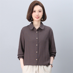 2026春年秋装新款潮小格子衬衫宽松显瘦韩版气质百搭衬衣女减龄图片